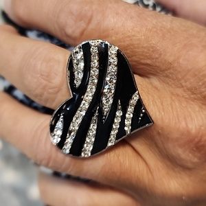 Zebra Heart Rhinestone Ring